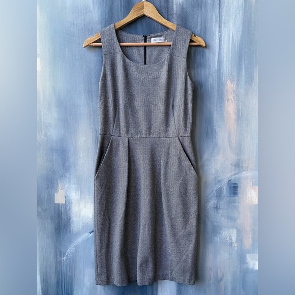 EUC CALVIN KELIN Sleeveless Belted Sheath Dress w/Pockets Size Small - Picture 1 of 7